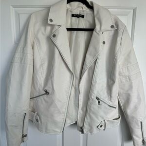 Baccini Off-White Leather Biker Jacket